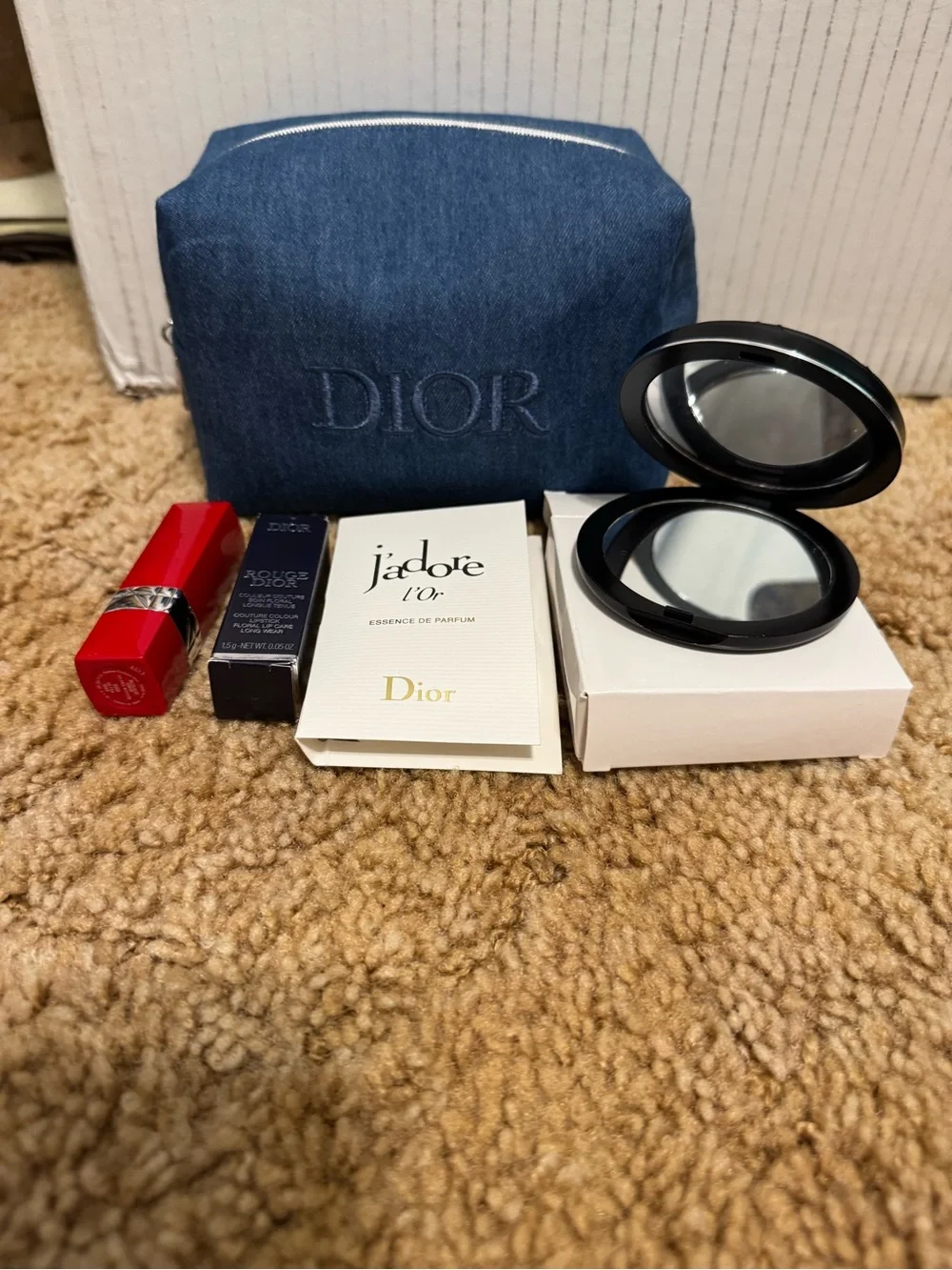 Dior Denim Pouch and Dior Quilted Compact Mirror
